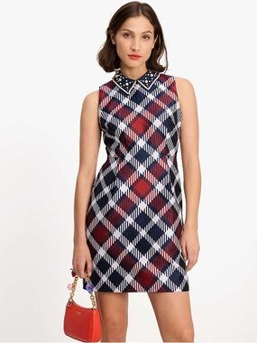 Kate Spade New York Plaid Dress Pearl Embellished Collar Size 8 NWT